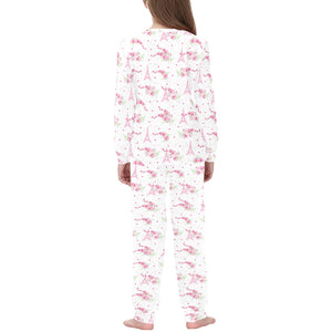 Eiffel Tower Pink Theme Pattern Print Design 05 Kids' Boys' Girls' All Over Print Pajama Set