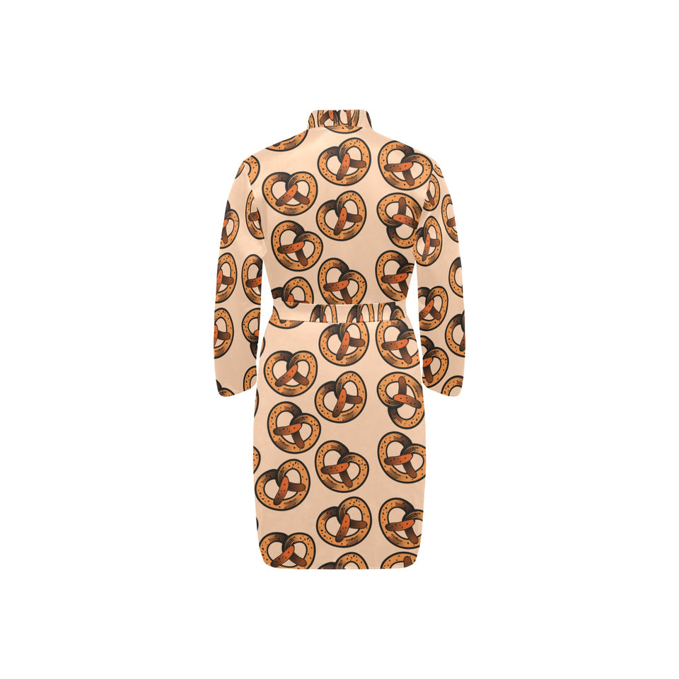 Pretzels Pattern Print Design 02 Men's Long Sleeve Belted Night Robe