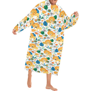 Lion Pattern Print Design 02 Blanket Robe with Sleeves