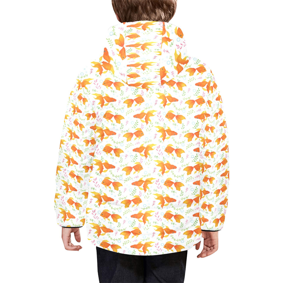 Goldfish Pattern Print Design 03 Kids' Boys' Girls' Padded Hooded Jacket