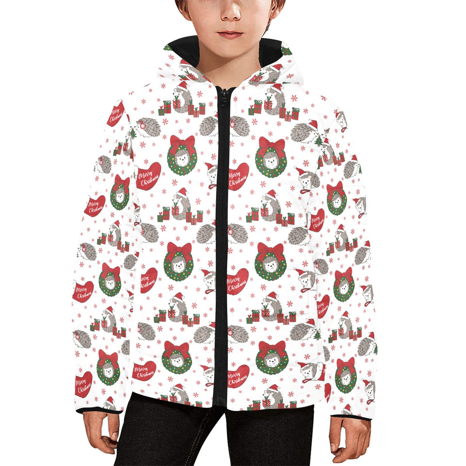 Hedgehog Pattern Print Design 05 Kids' Boys' Girls' Padded Hooded Jacket