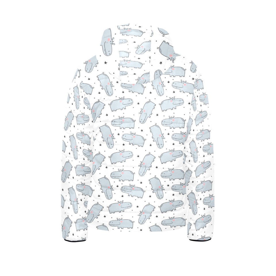 Hippopotamus Pattern Print Design 01 Kids' Boys' Girls' Padded Hooded Jacket