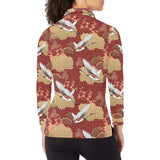 Japanese Crane Theme Pattern Women's Long Sleeve Polo Shirt