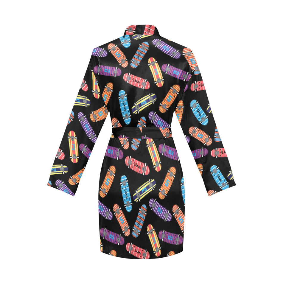 Skate Board Pattern Print Design 04 Women's Long Sleeve Belted Night Robe