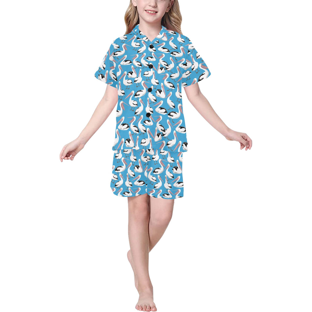 Pelican Pattern Print Design 04 Kids' Boys' Girls' V-Neck Short Pajama Set