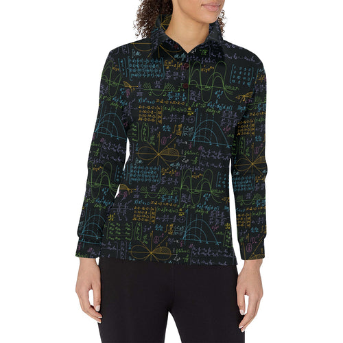 Math Pattern Print Design 04 Women's Long Sleeve Polo Shirt