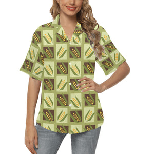 Corn Pattern Print Design 02 Women's All Over Print Hawaiian Shirt