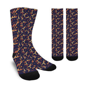 Eiffel Tower Pattern Print Design 02 Crew Socks