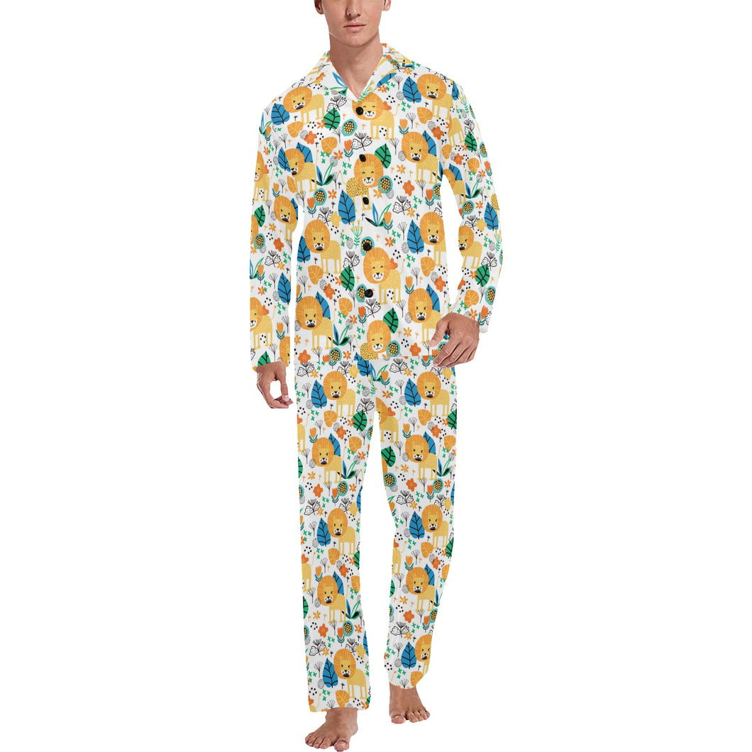 Lion Pattern Print Design 02 Men's Long Pajama Set