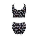 Pigeon Pattern Print Design 04 Chest Bowknot High Waisted Bikini Swimsuit