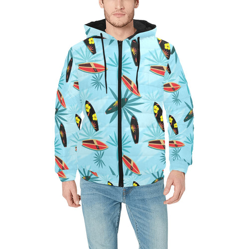 Surfboard Pattern Print Design 03 Men's Padded Hooded Jacket(ModelH42)