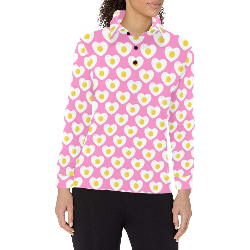 Fried Eggs Pattern Print Design 02 Women's Long Sleeve Polo Shirt