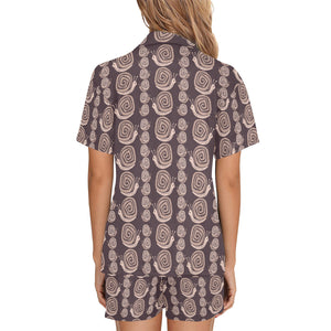 Snail Pattern Print Design 03 Women's V-Neck Short Pajama Set