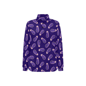 Eggplant Pattern Print Design 02 Women's Long Sleeve Polo Shirt