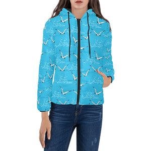 Seagull Pattern Print Design 05 Women's Padded Hooded Jacket