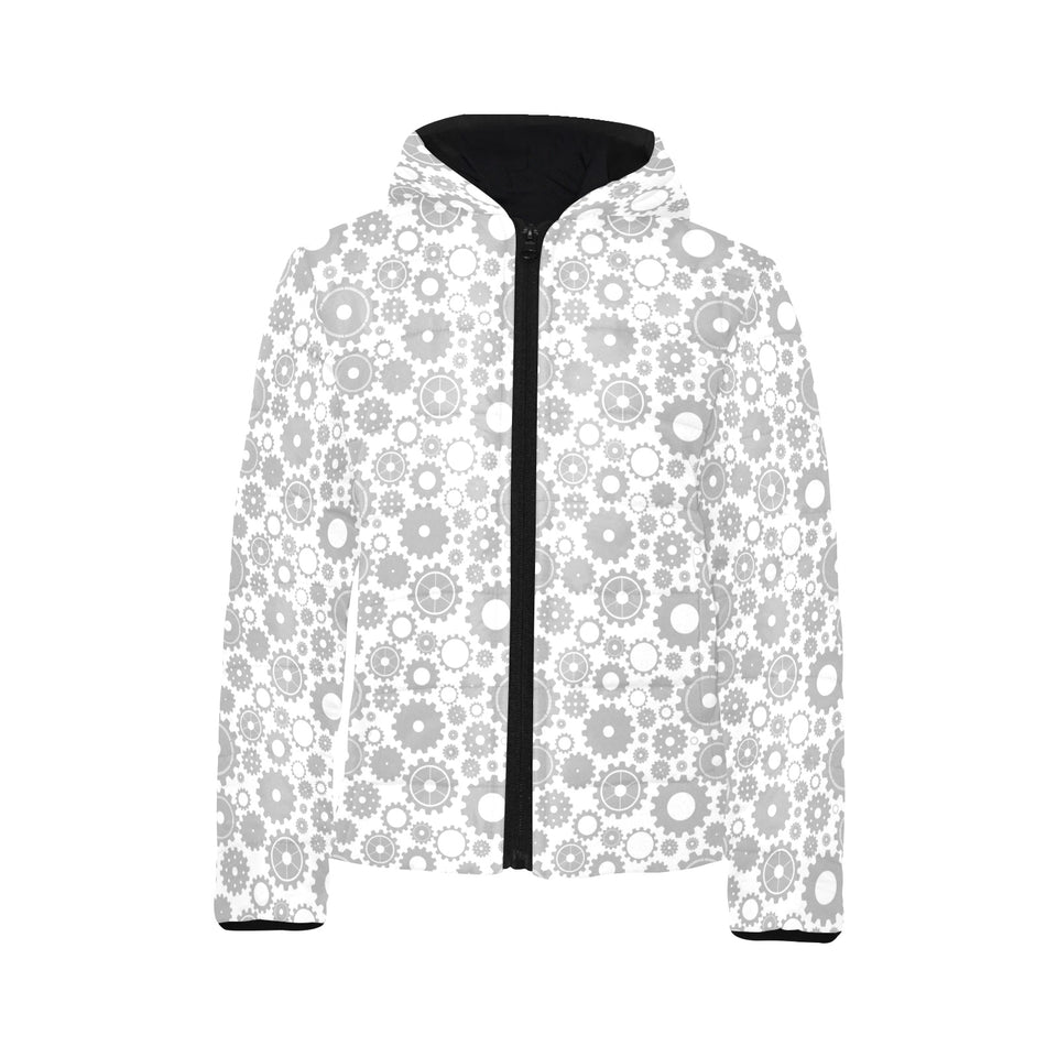 Gear Pattern Print Design 03 Kids' Boys' Girls' Padded Hooded Jacket