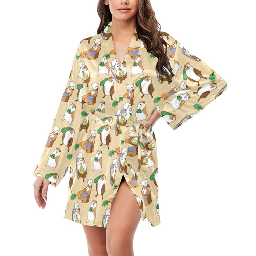 Guinea Pig Pattern Print Design 02 Women's Long Sleeve Belted Night Robe