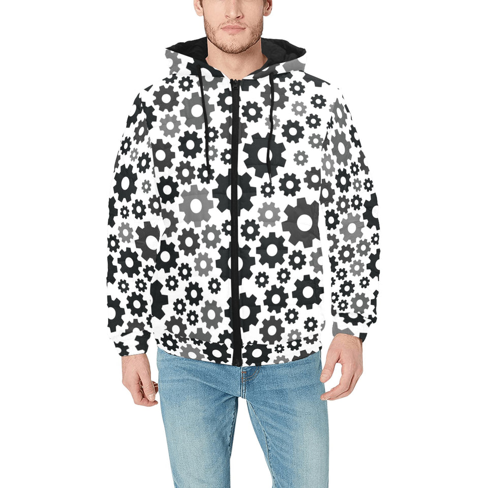 Gear Pattern Print Design 01 Men's Padded Hooded Jacket(ModelH42)