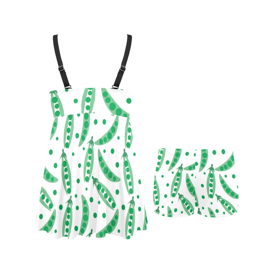 Green Peas Pattern Print Design 01 Chest Sexy Pleated Two Piece Swim Dress