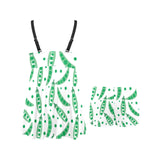 Green Peas Pattern Print Design 01 Chest Sexy Pleated Two Piece Swim Dress