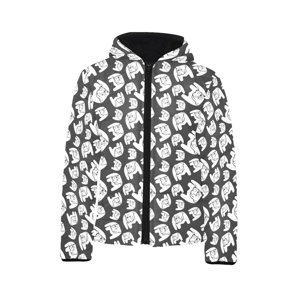 English Bulldog Pattern Print Design 02 Kids' Boys' Girls' Padded Hooded Jacket