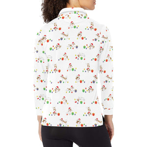 Jack Russel Pattern Print Design 02 Women's Long Sleeve Polo Shirt