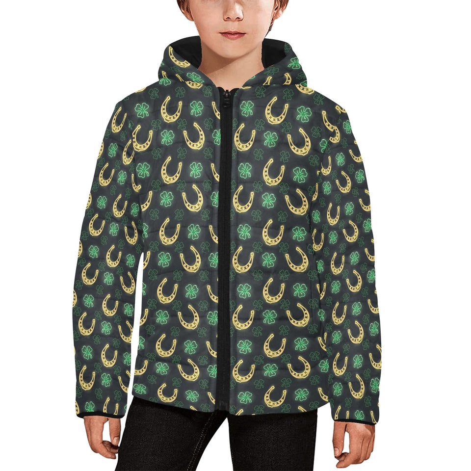 Horseshoes Pattern Print Design 04 Kids' Boys' Girls' Padded Hooded Jacket