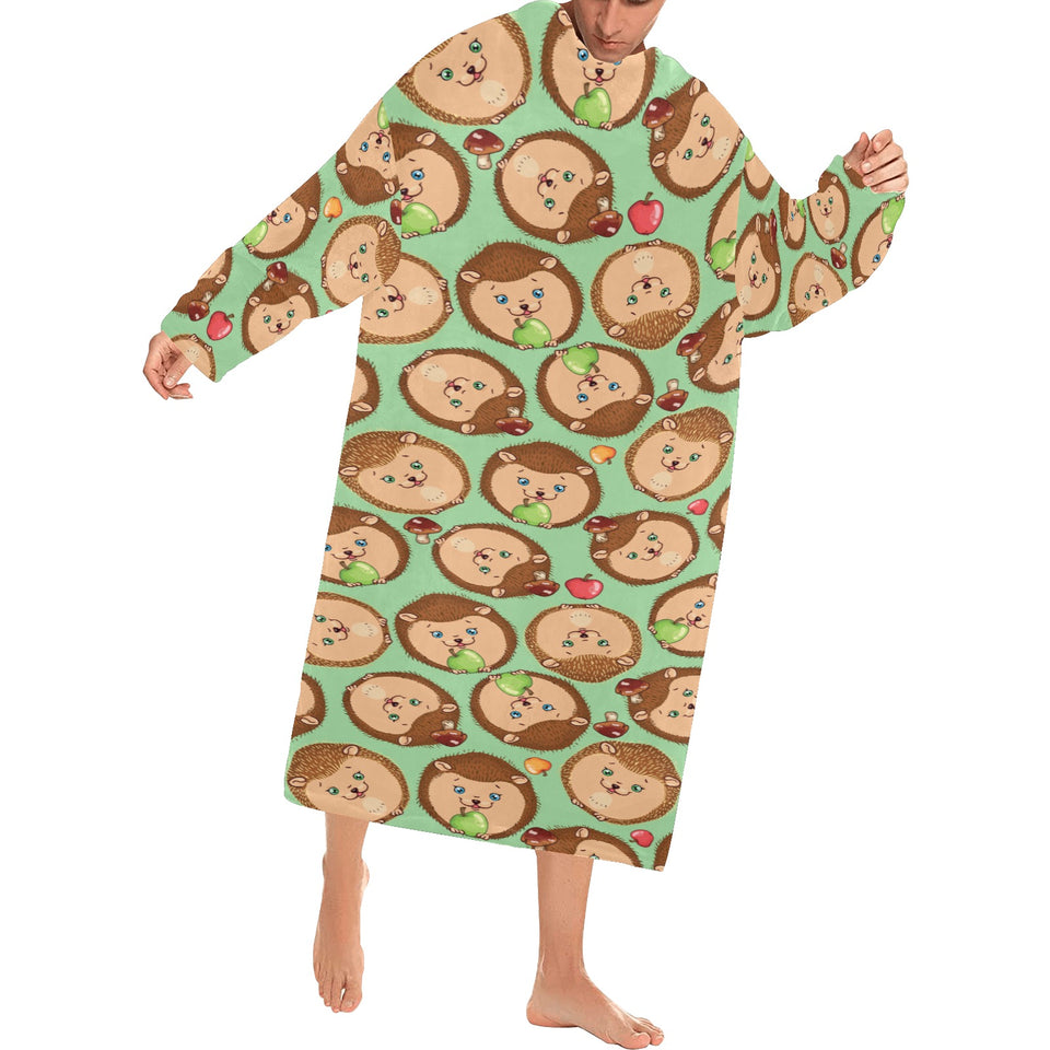 Hedgehog Pattern Print Design 01 Blanket Robe with Sleeves