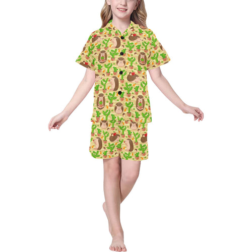 Hedgehog Pattern Print Design 02 Kids' Boys' Girls' V-Neck Short Pajama Set