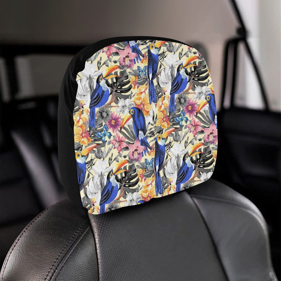 Toucan Leaves Flower Pattern Car Headrest Cover