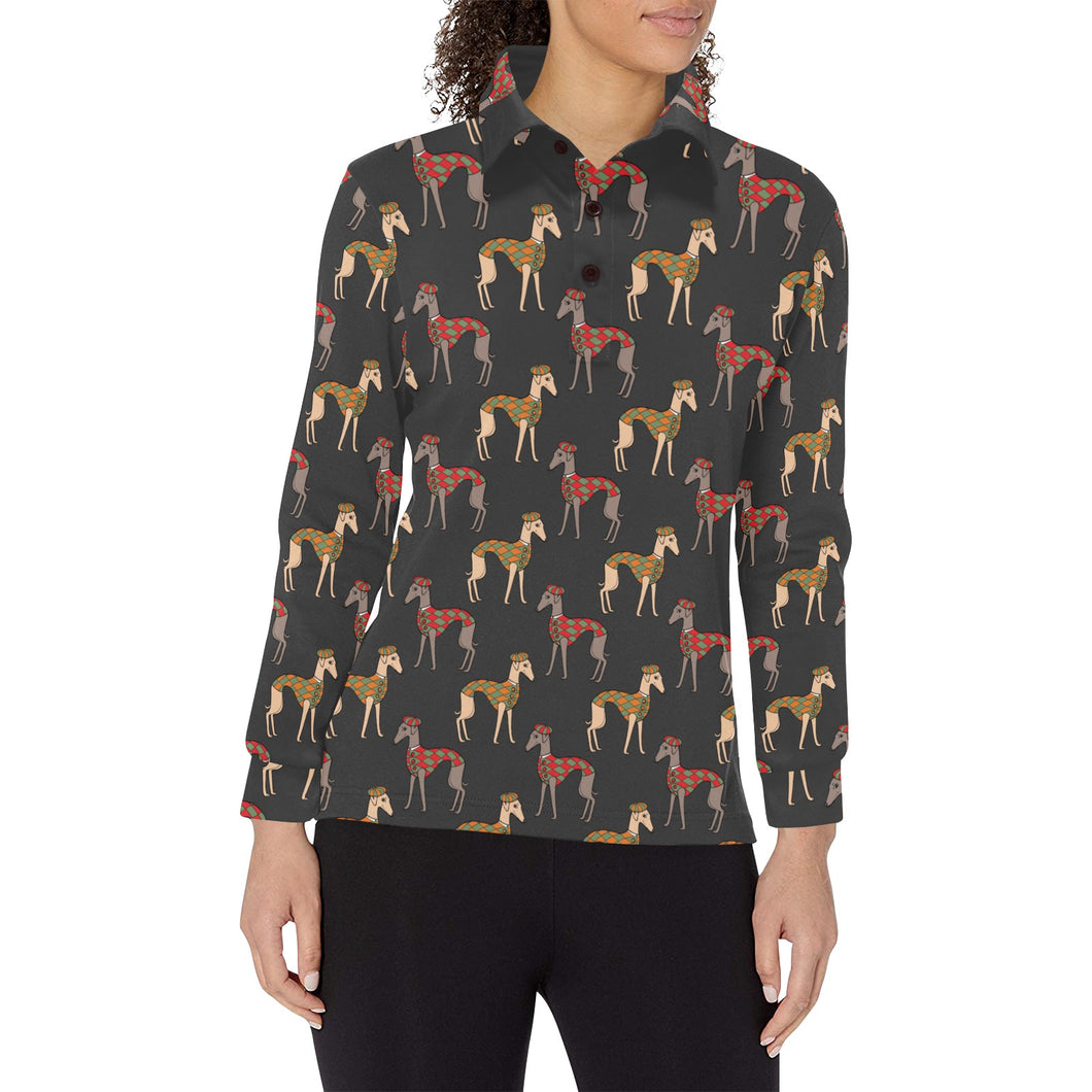 Greyhound Pattern Print Design 01 Women's Long Sleeve Polo Shirt