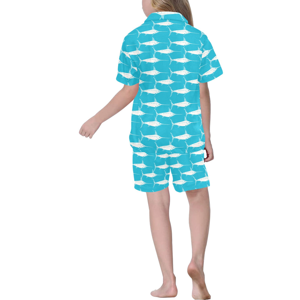 Swordfish Pattern Print Design 02 Kids' Boys' Girls' V-Neck Short Pajama Set