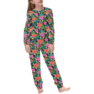 Hibiscus Pattern Print Design 01 Kids' Boys' Girls' All Over Print Pajama Set