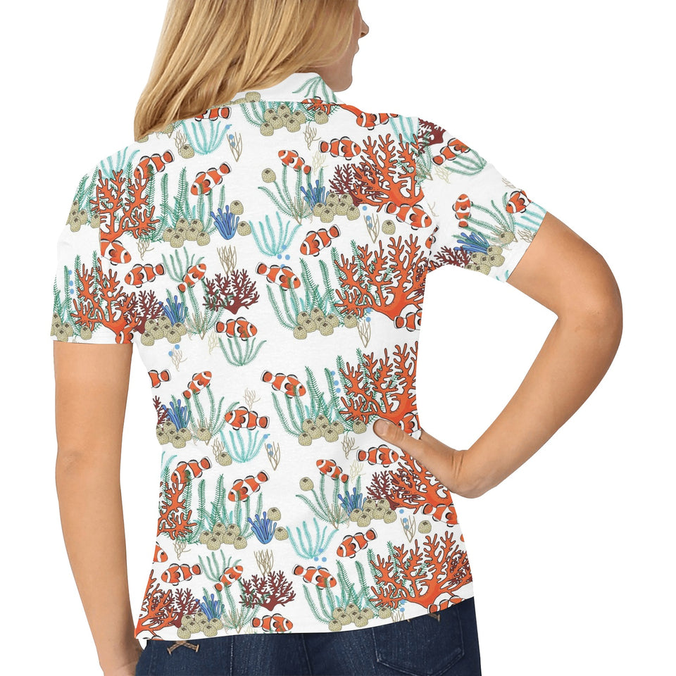 Clown Fish Pattern Print Design 04 Women's All Over Print Polo Shirt