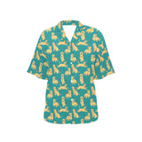 Golden Retriever Pattern Print Design 05 Women's All Over Print Hawaiian Shirt