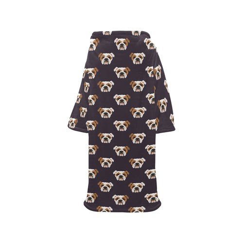 English Bulldog Pattern Print Design 03 Blanket Robe with Sleeves