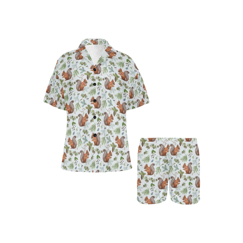 Squirrel Pattern Print Design 02 Women's V-Neck Short Pajama Set