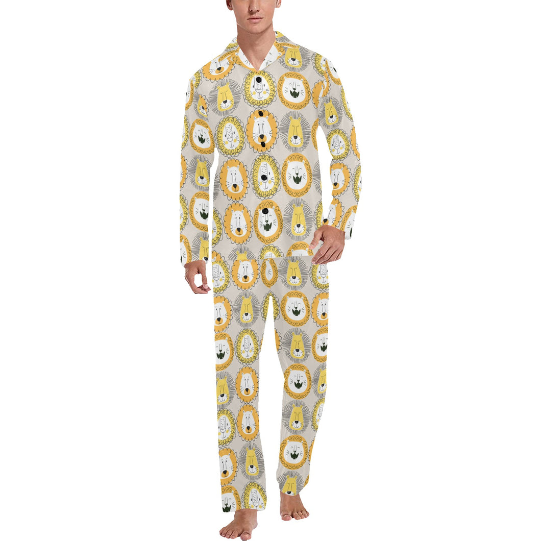 Lion Pattern Print Design 04 Men's Long Pajama Set