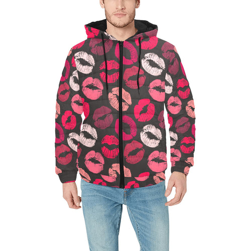 Lips Pattern Print Design 02 Men's Padded Hooded Jacket(ModelH42)