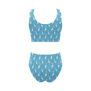 Pelican Pattern Print Design 02 Chest Bowknot High Waisted Bikini Swimsuit