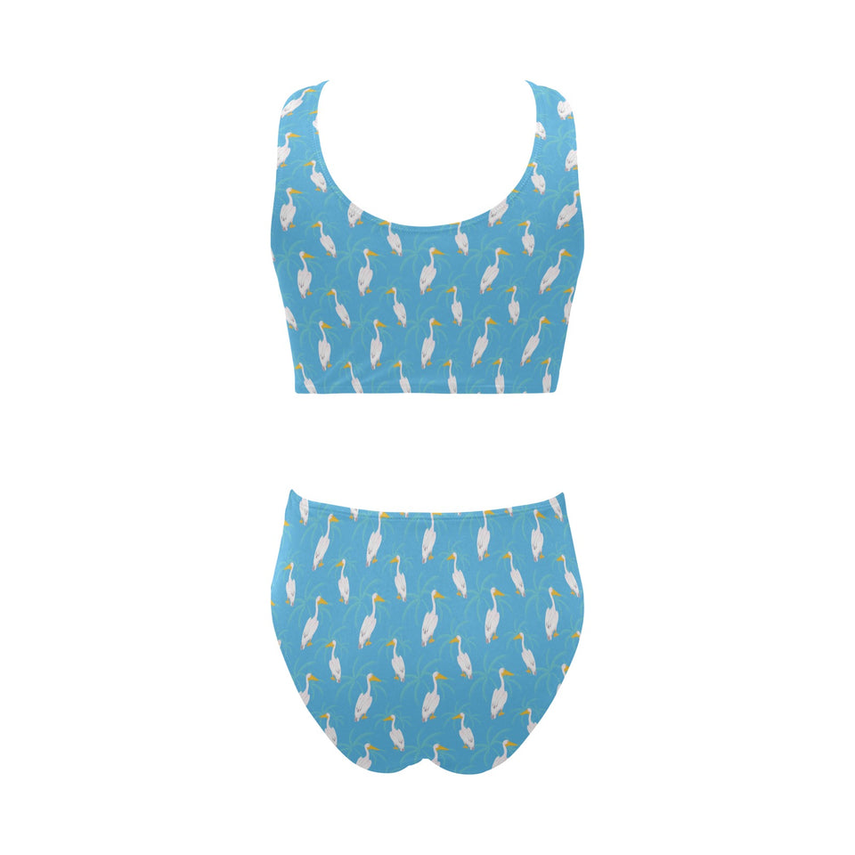 Pelican Pattern Print Design 02 Chest Bowknot High Waisted Bikini Swimsuit