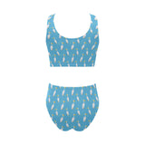 Pelican Pattern Print Design 02 Chest Bowknot High Waisted Bikini Swimsuit