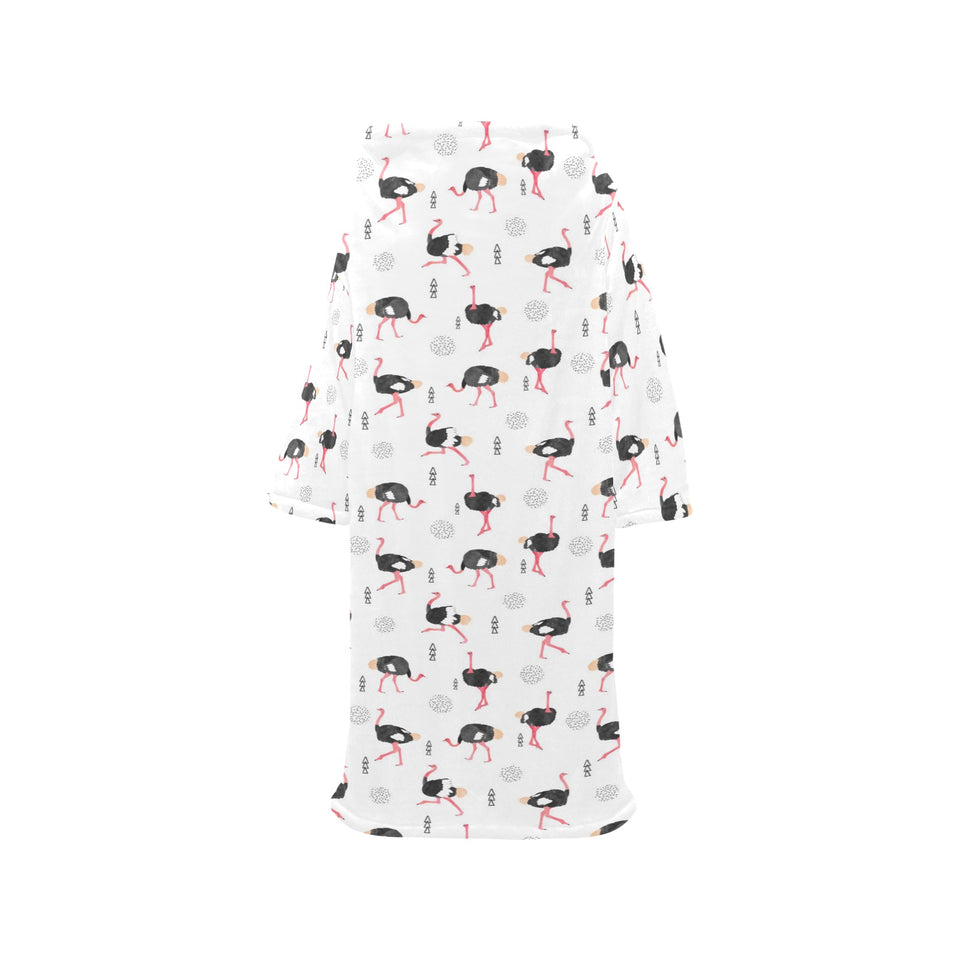 Ostrich Pattern Print Design 02 Blanket Robe with Sleeves