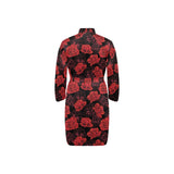 Rose Pattern Print Design 01 Men's Long Sleeve Belted Night Robe