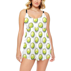 Tennis Pattern Print Design 05 Chest Sexy Pleated Two Piece Swim Dress