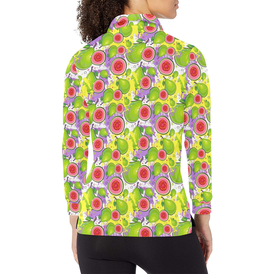 Guava Pattern Women's Long Sleeve Polo Shirt