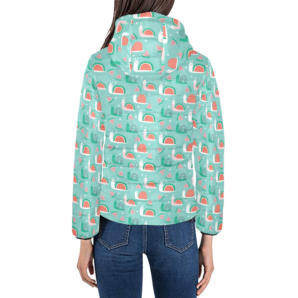 Snail Pattern Print Design 01 Women's Padded Hooded Jacket