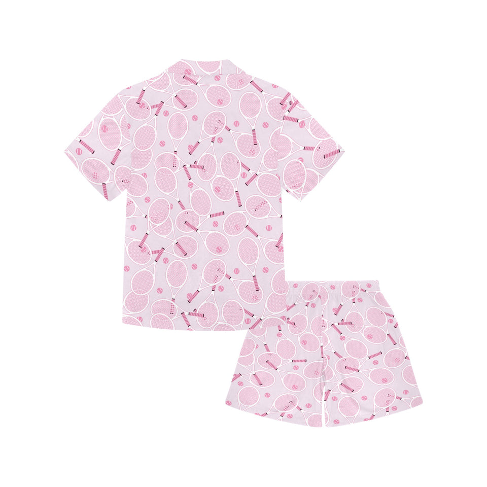 Tennis Pattern Print Design 02 Kids' Boys' Girls' V-Neck Short Pajama Set