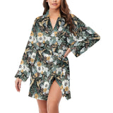 Hummingbird Pattern Print Design 05 Women's Long Sleeve Belted Night Robe