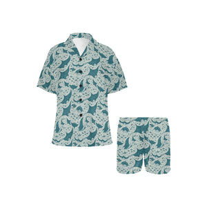 Stingray Pattern Print Design 01 Women's V-Neck Short Pajama Set